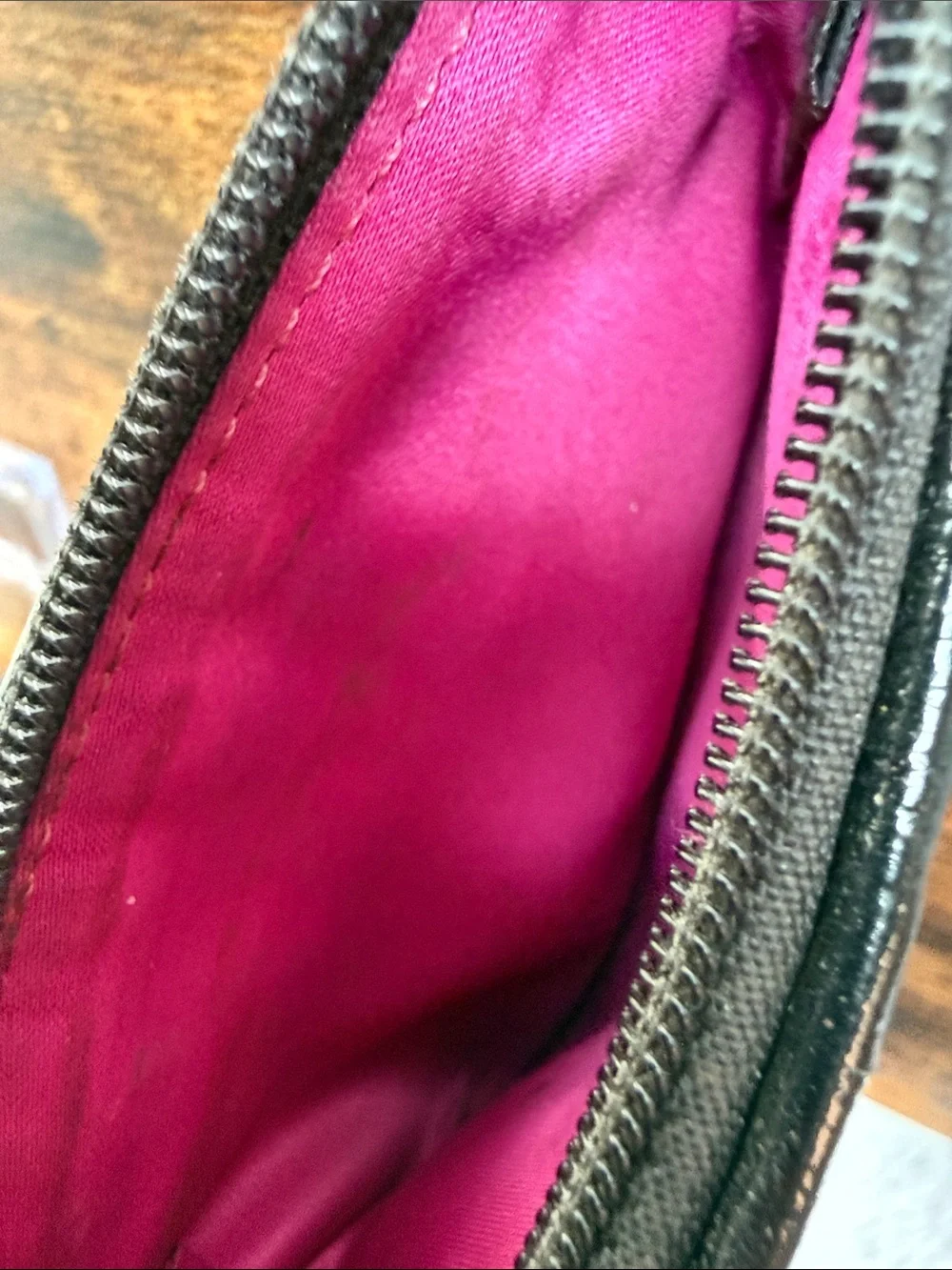 COACH Pink and Black Poppy Plaid Wristlet